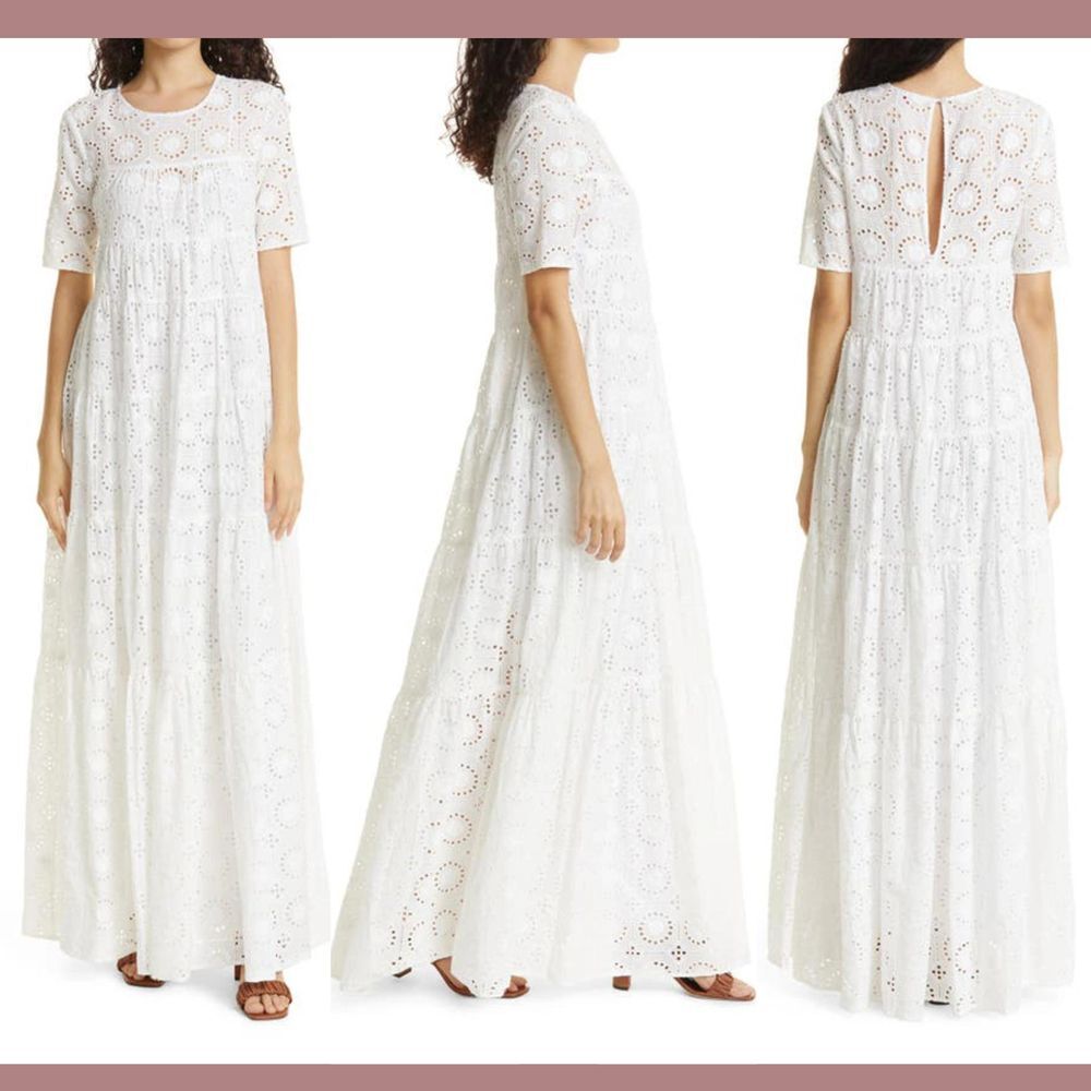 NWD‎ $595 STAUD [ Small ] Hyacinth Short Sleeve Eyelet Maxi Dress In White# Q893
